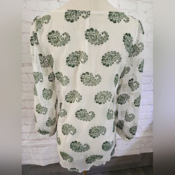 Renee C Sheer Top | Ivory w/ Green Paisley Burnout | Medium* | EUC - Picture 5 of 9
